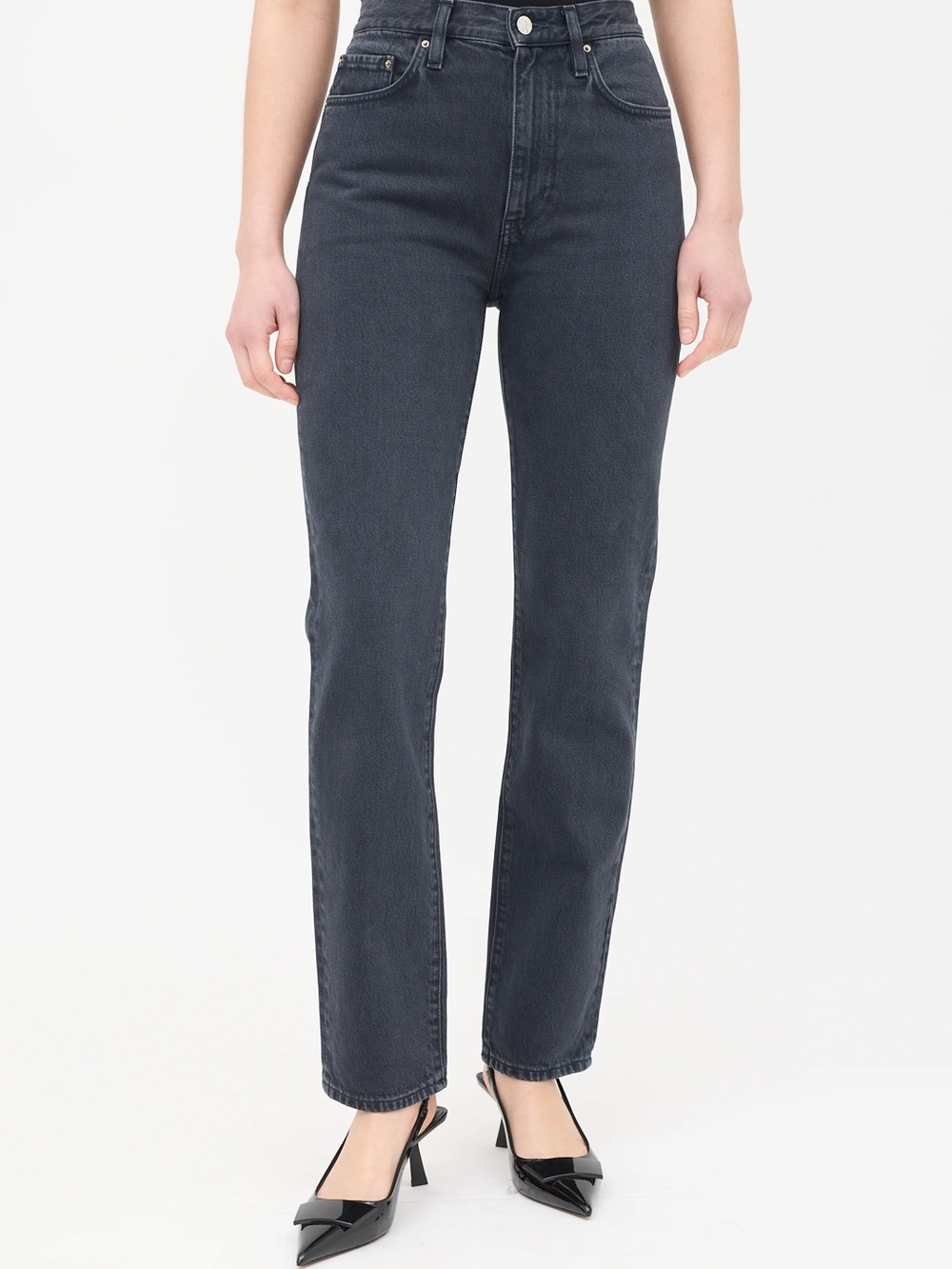 Toteme High-Rise Straight Leg Jeans in Washed Black